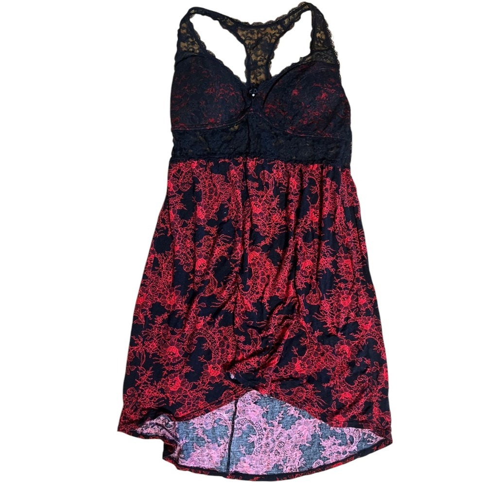 Secret Treasures Lace Babydoll Lingerie Red Floral Racerback Sleep Dress‎ M